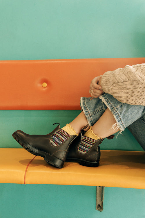 Lifestyle Women 2 image of Blundstone Women's Originals #1409 in Stout Brown / Stripes