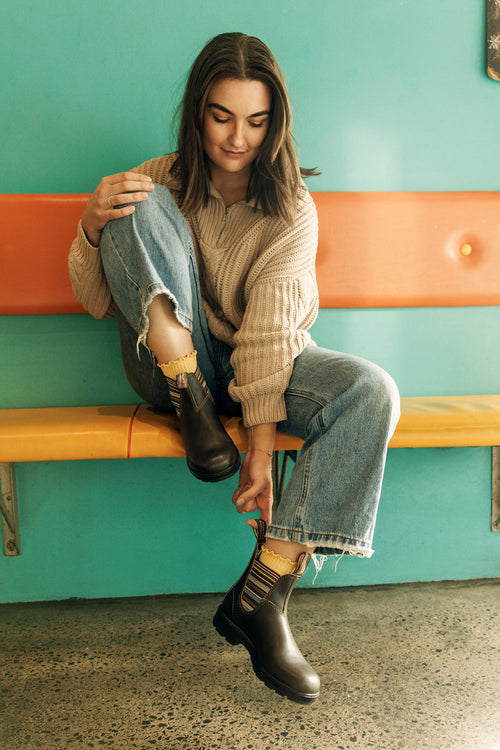 Lifestyle Women 3 image of Blundstone Women's Originals #1409 in Stout Brown / Stripes