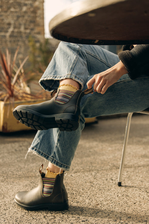 Lifestyle Women 5 image of Blundstone Women's Originals #1409 in Stout Brown / Stripes