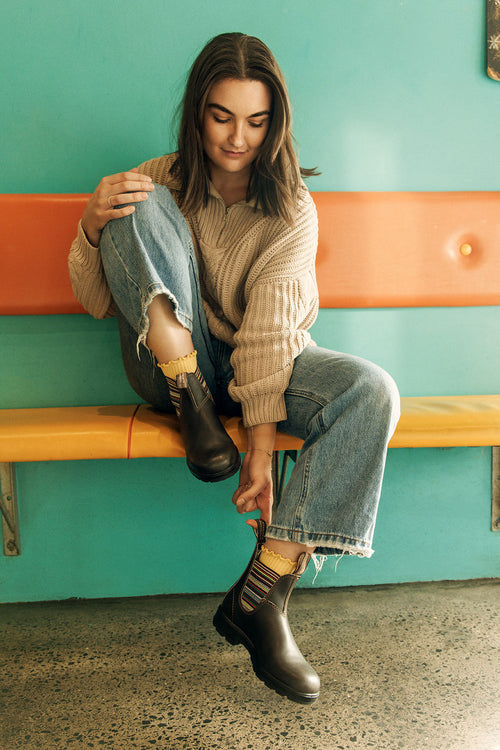 Lifestyle Women 3 image of Blundstone Women's Originals #1409 in Stout Brown / Stripes